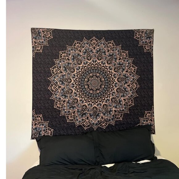 New Black Mandala Tapestry Wall Hanging, Boho Hippie Wall Art for Bedroom Decor - Picture 7 of 11